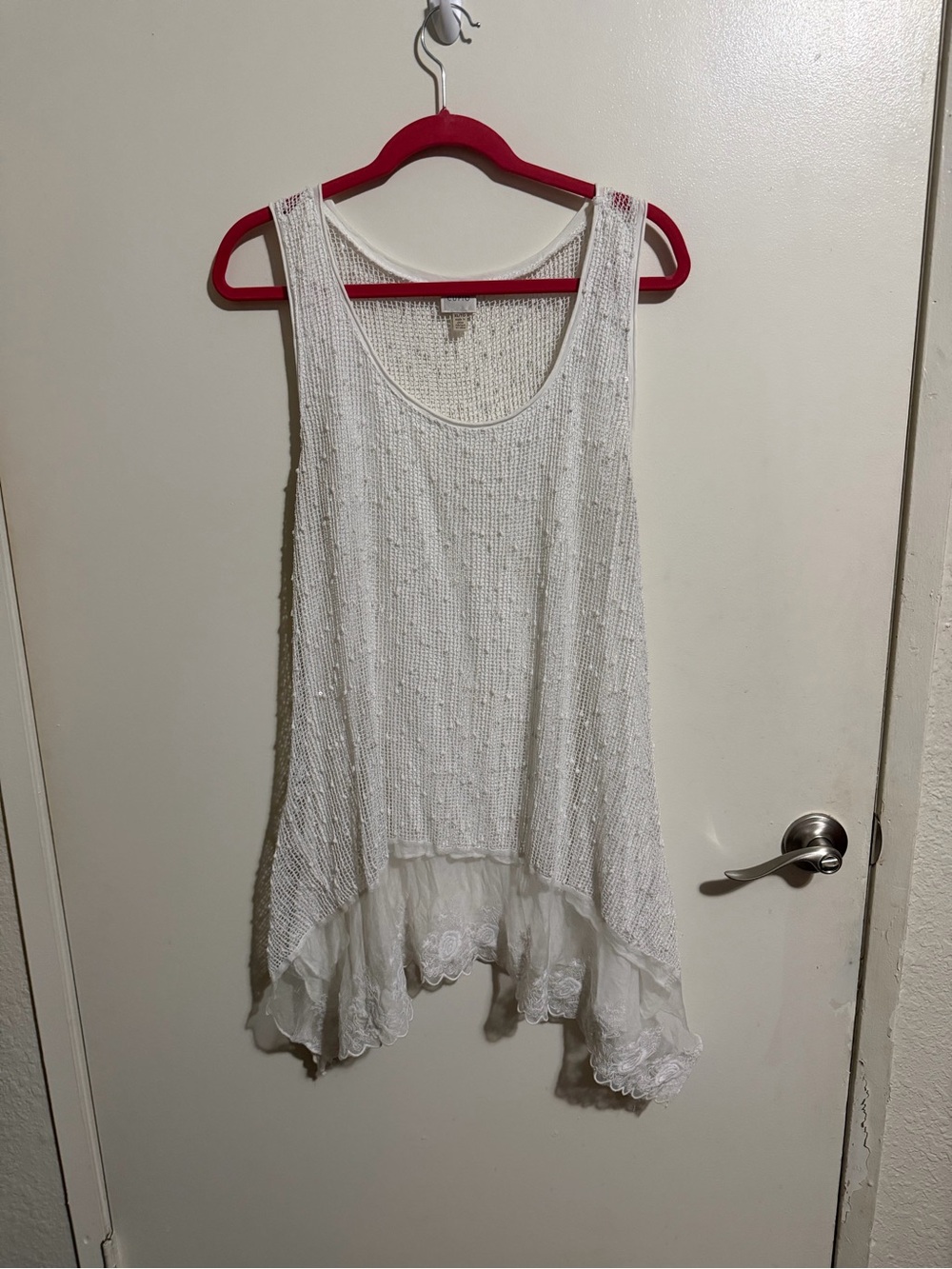 Cupio White Crochet-Lace High-Low Tank